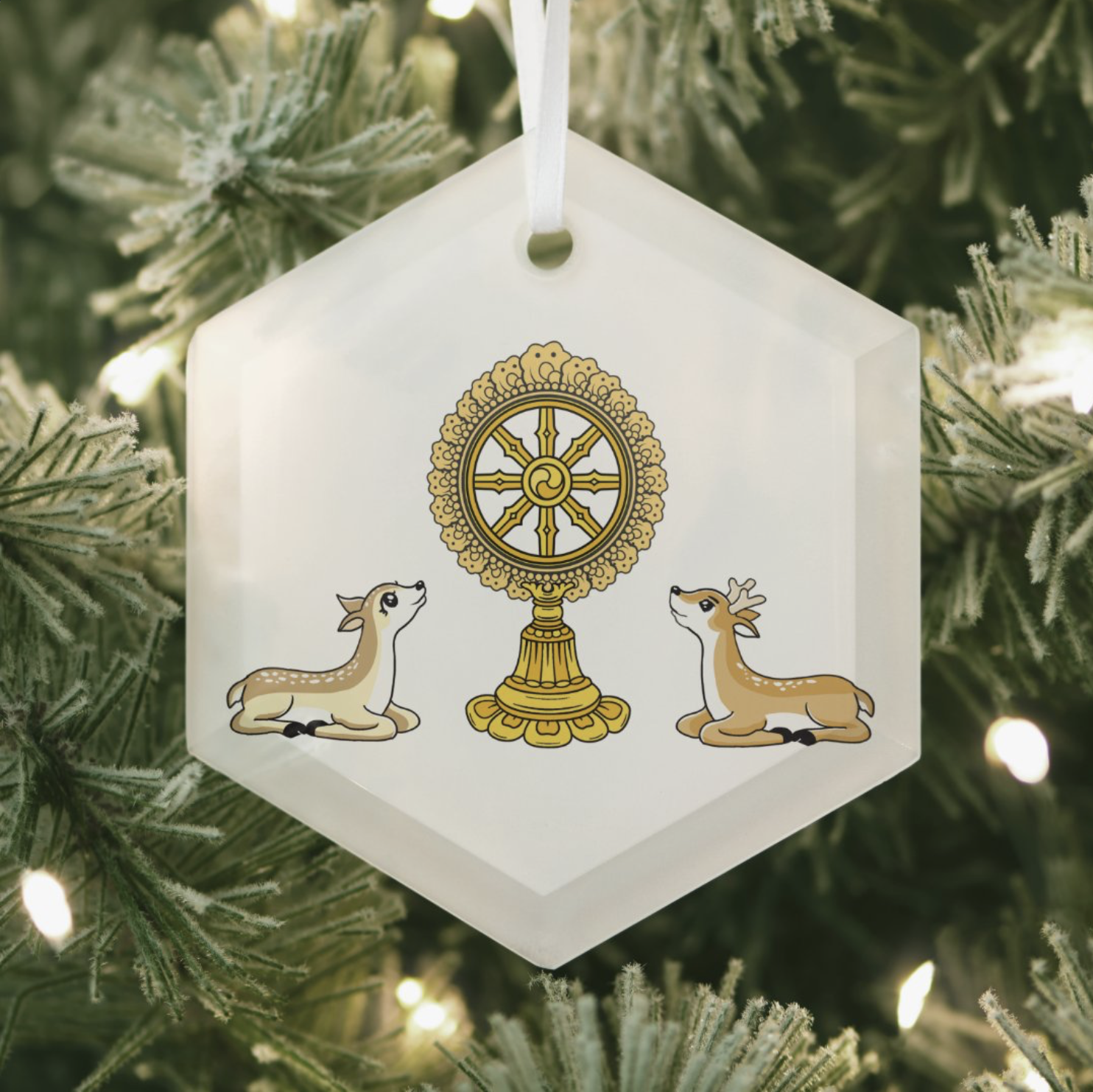 Dharma Wheel and Deer Christmas Ornament