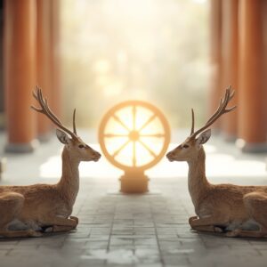 deer with wheel in temple